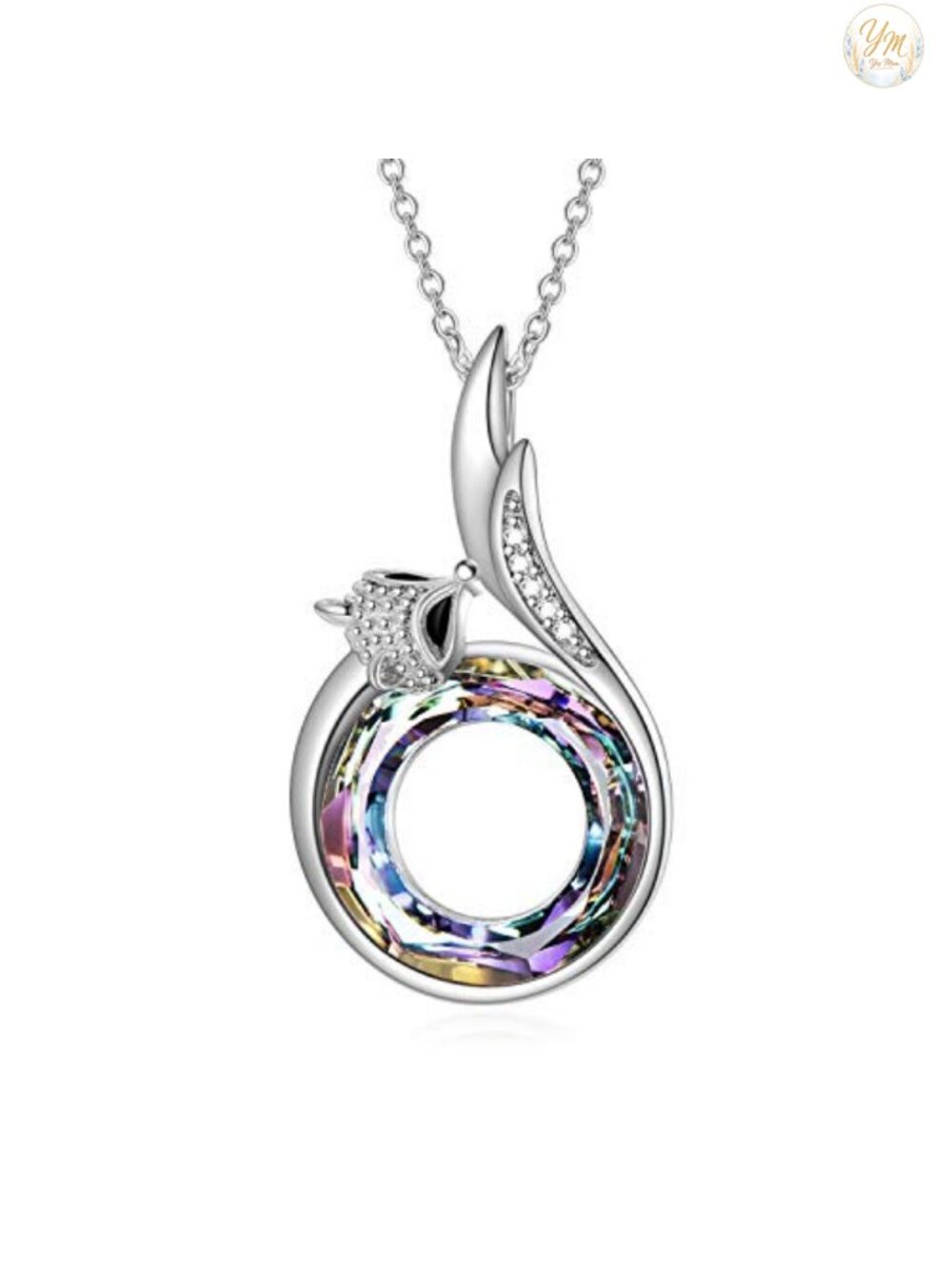 Sterling Silver Fox Tail Pendant Necklace with Crystals from Austria, Pave